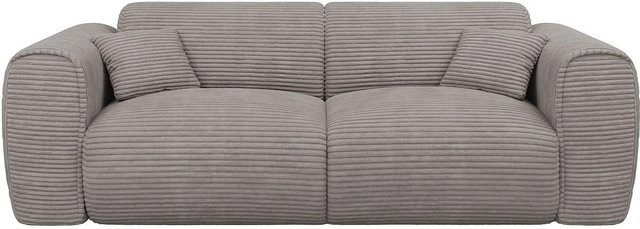 Vente-unique Schlafsofa Pognia in Hellgrau mit Samtbezug und Dekokissen - Bild 1
