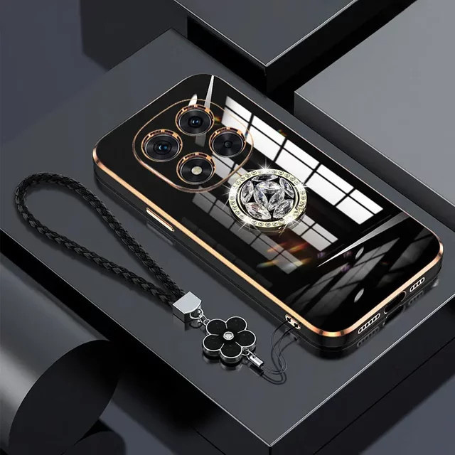 Luxus Diamant Ring Handyhülle mit Lanyard für Xiaomi Redmi Note 14 Pro und Redmi Note 13 Pro Plus in Pink und Schwarz - Bild 1