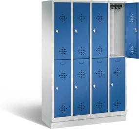 C+P Spind Classic doppelstöckig mit 8 Türen, Korpus Lichtgrau, Front Enzianblau, Höhe: 180 cm, Breite: 119 cm, Tiefe: 50 cm - Bild 1