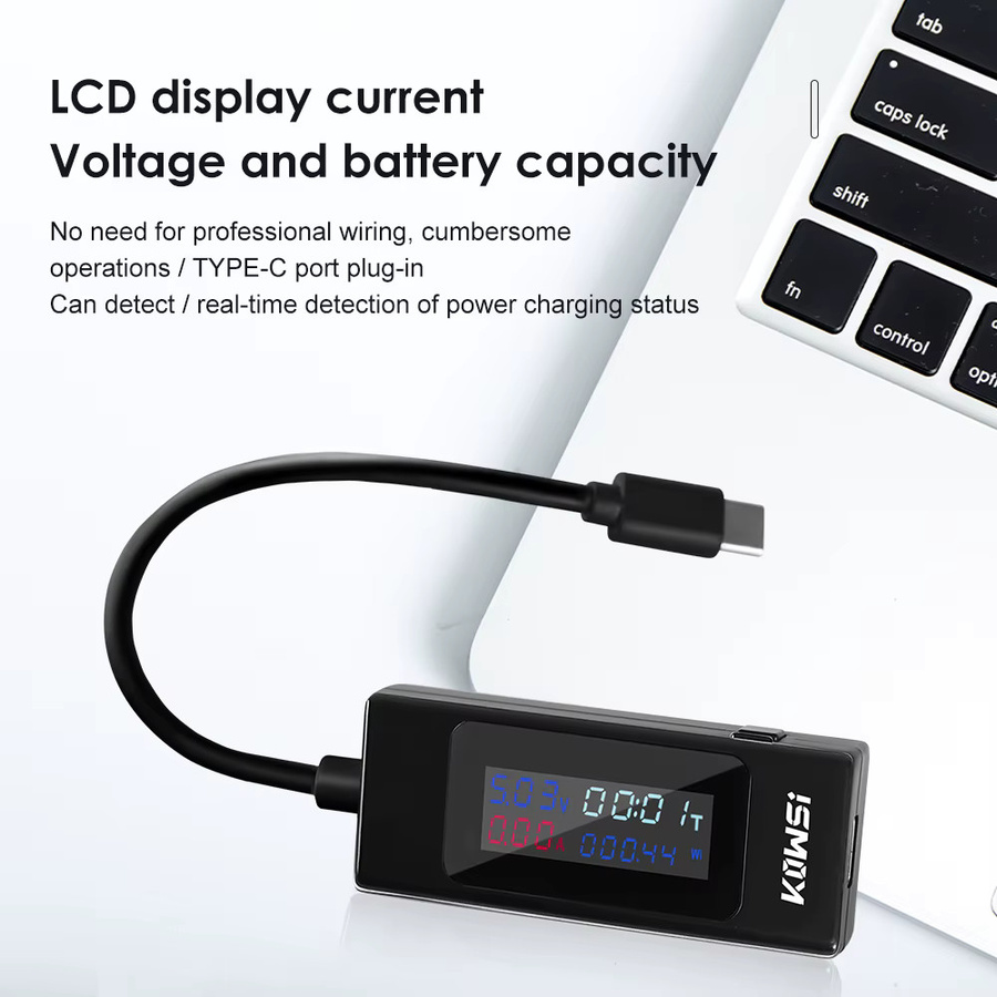 Voktta USB-C Spannungsprüfer Digitaler USB-C Tester für 4-30V mit Amperemeter und Leistungsmesser in Schwarz oder Weiß - Bild 2