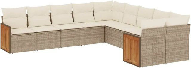 vidaXL 10-tlg. Garten-Sofagarnitur aus Poly-Rattan in Beige mit Kissen und Stauraum - Bild 1