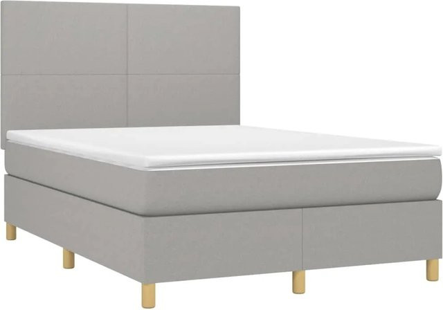 vidaXL Boxspringbett mit Matratze in Hellgrau, Hybridbett mit LED-Unterbettbeleuchtung und USB-Ladeport, B/T/H: 140 x 200 cm - Bild 1