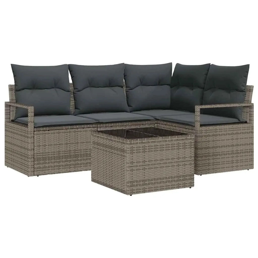 vidaXL Gartenmöbel Set aus Poly-Rattan in Hellgrau mit L-Form, 3-Sitzer Sofa, Eckelement, Couchtisch und integriertem Kissen-Speicher sowie passenden Kissen - Bild 2
