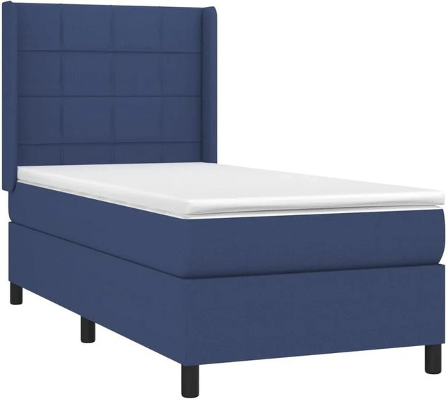vidaXL Boxspringbett mit Matratze und LED-Beleuchtung in Blau und Weiß, Hybrid-Bett mit USB-Anschluss und Taschenfederkern, B/T/H: 90 x 190 x 118 cm - Bild 1