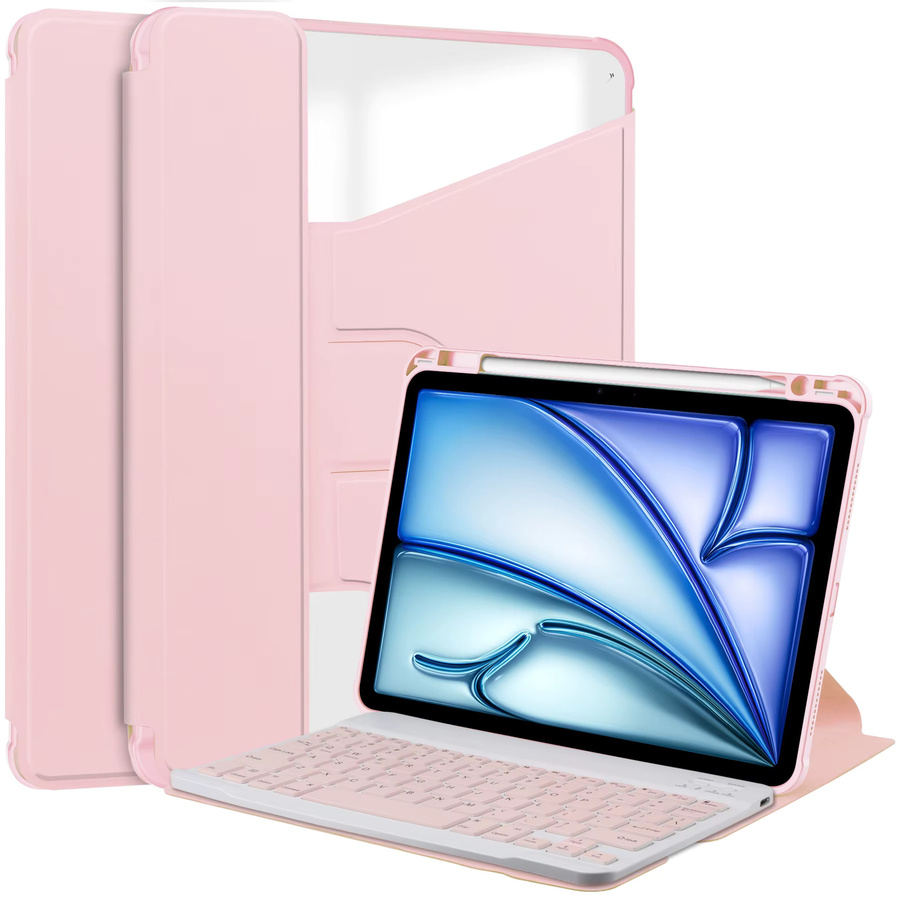 Unflyge Lederhülle für iPad Air 11 2025 mit 360 Grad drehbarer Tastatur in Transparent, Blau oder Pink - Bild 2