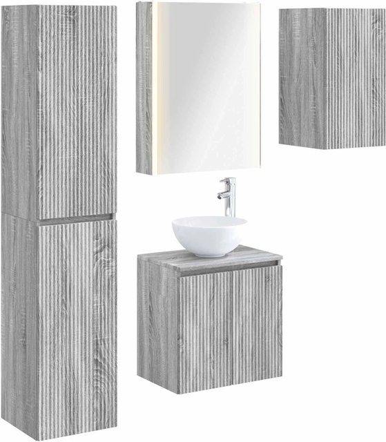 vidaXL Badezimmerschrank-Set 5-teilig in Grau Sonoma mit LED-Spiegelschrank und Waschtischunterschrank, B/T/H: 53 x 15,5 x 70 cm - Bild 1