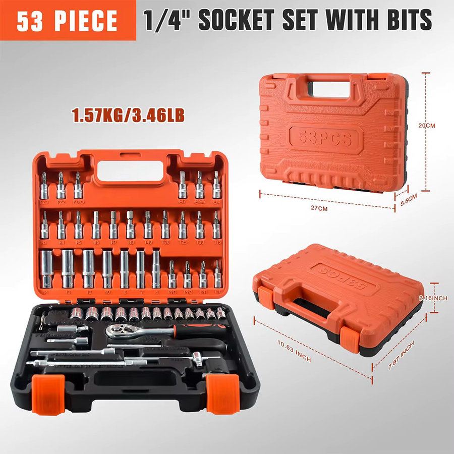 Podofo 53-teiliger 1/4-Zoll Steckschlüsselsatz mit Ratschengriff für Haushalt und professionelle Mechaniker - Bild 3