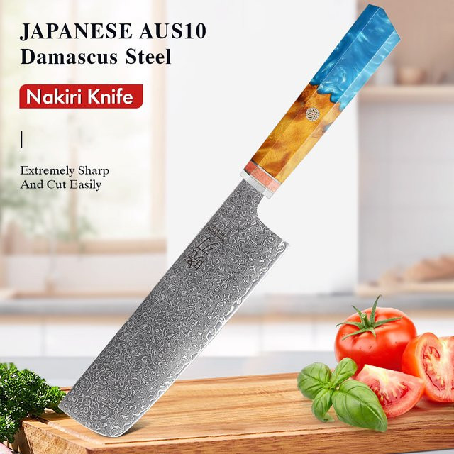 Handgemachtes Nakiri-Messer aus Damaststahl von TURWHO für Gemüse und Fleisch - Bild 1