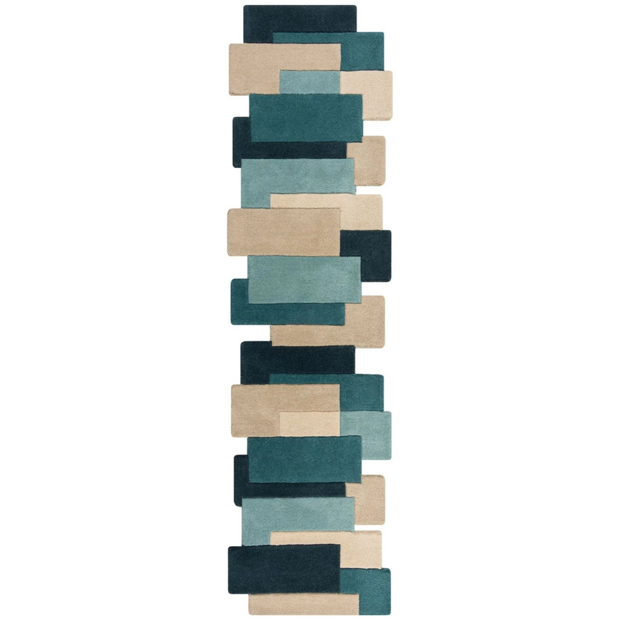 Flair Rugs Wollteppich Collage Blau-Beige B: 60 cm, L: 230 cm - Bild 2