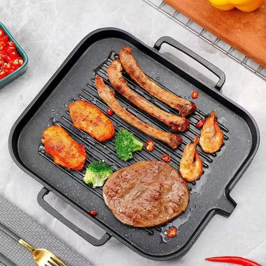 KOSUN Grillplatte aus Aluminium, schwarz, antihaftbeschichtet, koreanischer Stil für Innen- und Außenbereich - Bild 4