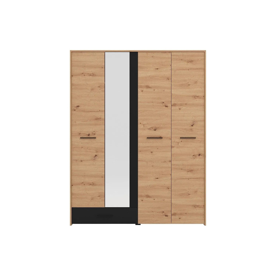 Vente-unique Kleiderschrank Nipova in Schwarz und Naturfarben Hell mit integrierten Schubladen und Spiegel, B/T/H: 157,5 x 53,0 x 203,5 cm - Bild 2