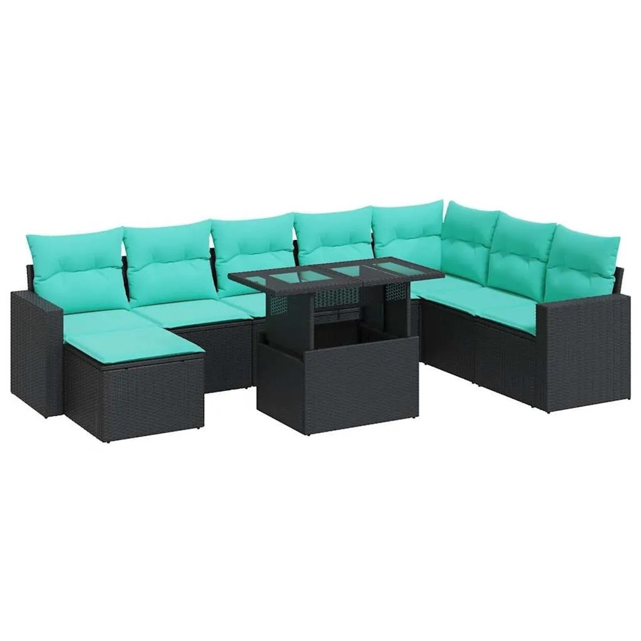vidaXL 9-teilige Garten-Sofagarnitur aus Poly-Rattan mit Kissen in Schwarz - Bild 2