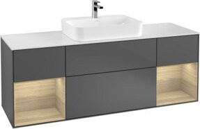V&B Waschtischunterschrank Finion in Weiß mit Eichenfurnier und Anthrazit, B/T/H: 160 x 50,1 x 60 cm - Bild 1