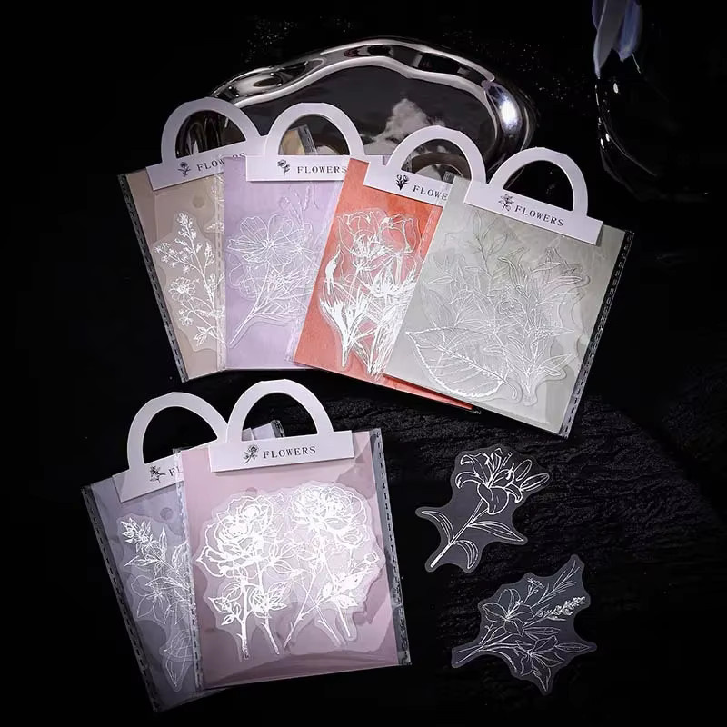 CBTstationery Graceful Blooms Series Silberfolienaufkleber mit 6 floralen Designs für Scrapbook und Dekoration, 2 Stück, Silber - Bild 2