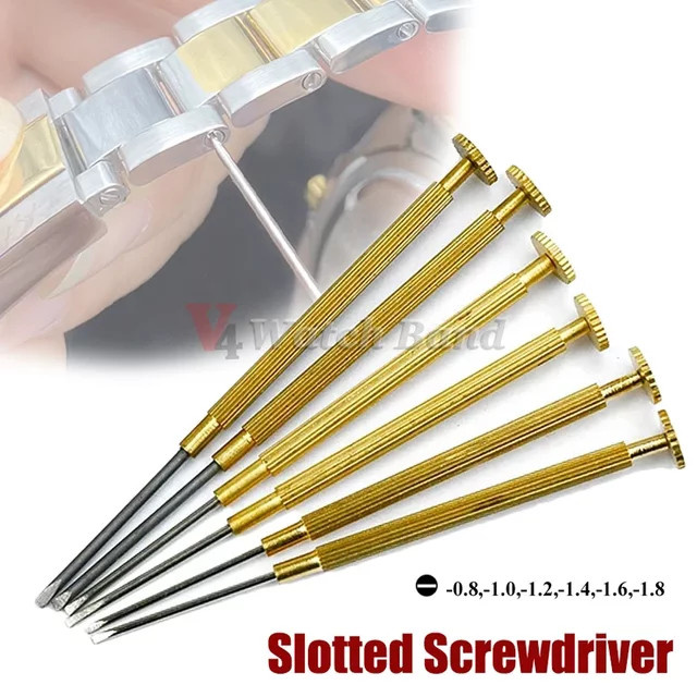 Metall-Schlitzschraubendreher Set für Uhrenarmband-Reparaturen in Gold, verschiedene Größen von 0,8 mm bis 1,8 mm - Bild 1