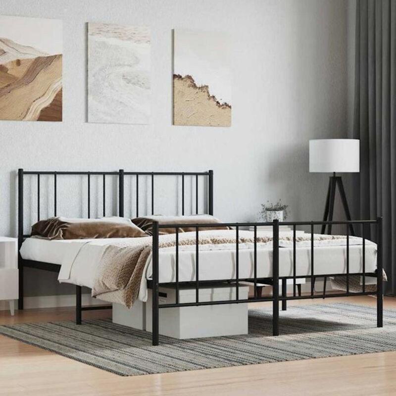 Modernes Metallbett mit Kopf- und Fußteil von vidaxl in Schwarz, B/T/H: 140 x 200 cm - Bild 1