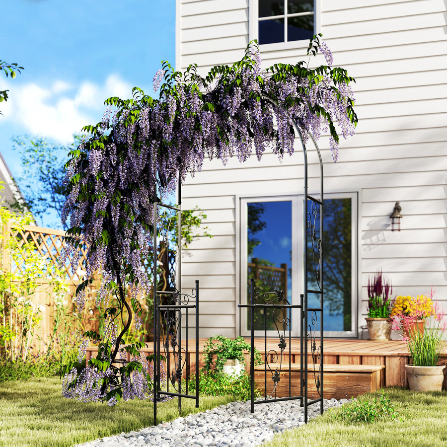 Outsunny Gartenbogen aus Stahl mit Doppeltor für Kletterpflanzen, schwarz, B/T/H: 107 x 45 x 217 cm - Bild 2