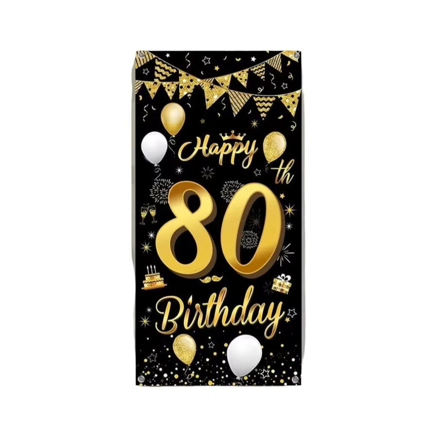OURFETE Geburtstag Banner zum 80. Geburtstag in Schwarz-Gold mit Ballon-Konfetti-Muster, B: 180 cm, H: 90 cm - Bild 7