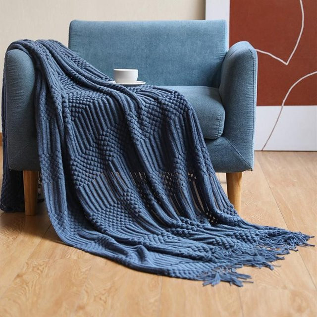 Yiran Furniture Strickdecke in Grün, weiche und strukturierte Überwurfdecke für Sofa und Bett, B/B: 130 x 230 cm - Bild 1