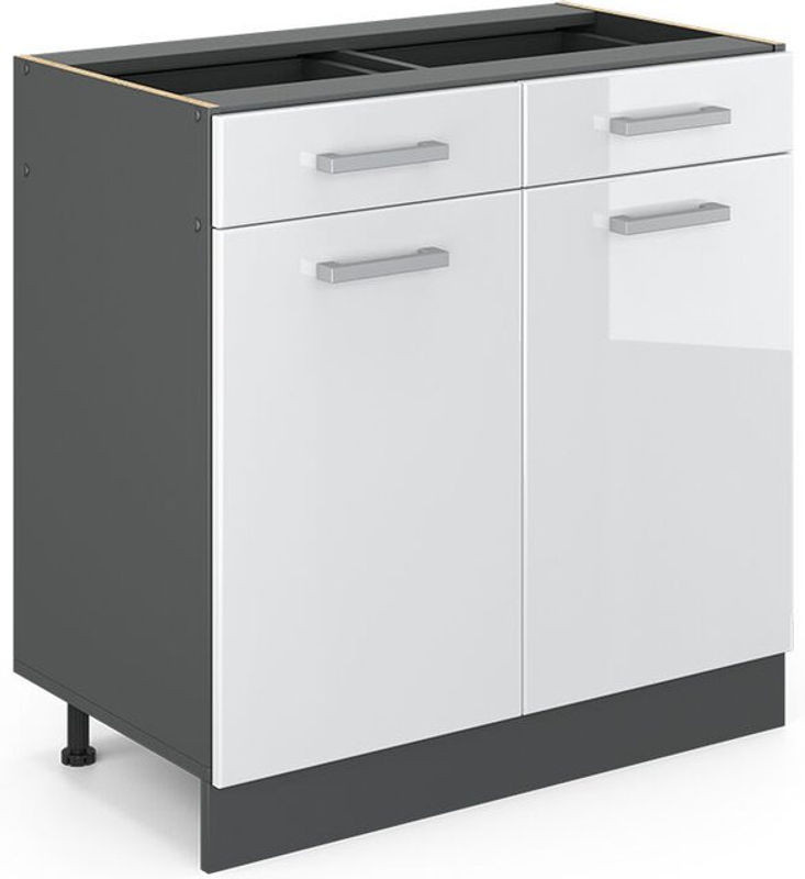 Vicco Küchenunterschrank R-line in Weiß Hochglanz mit Drehtüren, Breite: 80 cm, Höhe: 81,6 cm, Tiefe: 46 cm - Bild 1