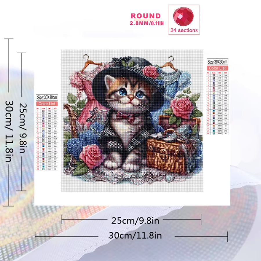 EverShine DIY Diamantmalerei Set mit Katze und Blumen, Runddiamant Mosaik-Set in Multicolour, B/B/H: 20 x 20 x 20 cm - Bild 2