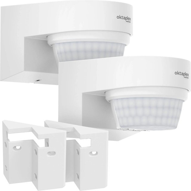 Oktaplex Eva Bewegungsmelder für Außen mit 240 Grad Erfassungsbereich, IP65 Infrarotsensor und Eckhalterung, Weiß - Bild 1