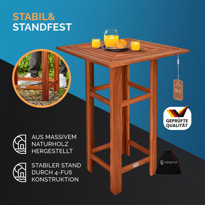 Casaria Stehtisch aus Akazienholz in Braun, quadratisch, B/T/H: 75 x 75 x 110 cm - Bild 3