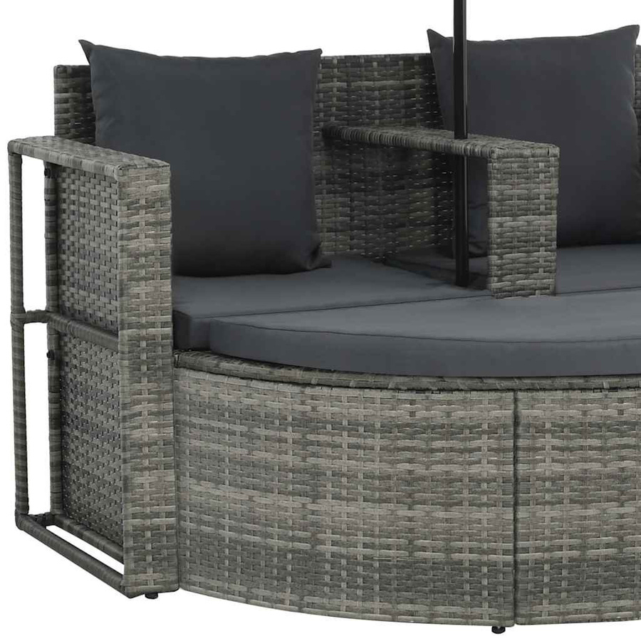 vidaXL Garten-Sofagarnitur aus grauem Poly-Rattan mit 2-Sitzer-Sofa, Fußstütze und Sonnenschirm - Bild 3
