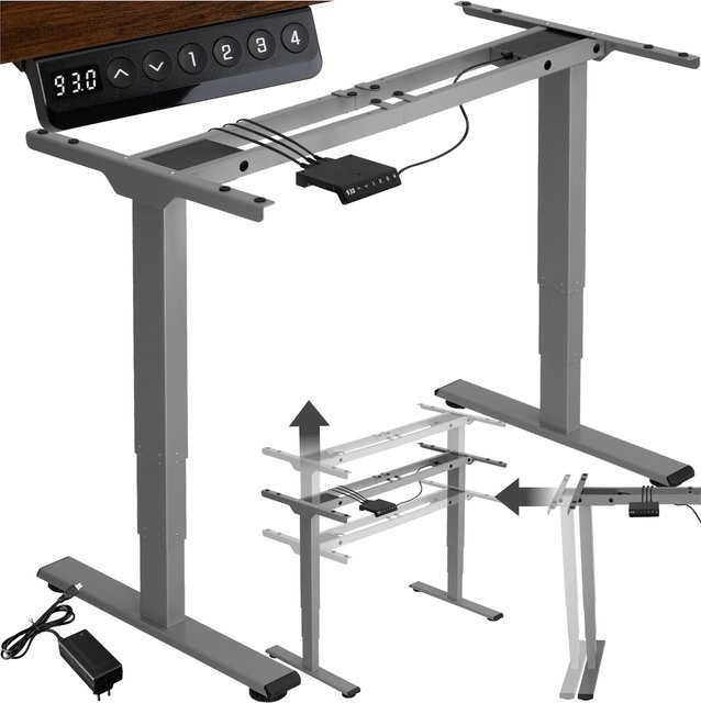 tectake Tischgestell elektrisch höhenverstellbar und breitenverstellbar in Grau, B/T/H: 110 - 168 x 60 x 60 - 125 cm - Bild 1