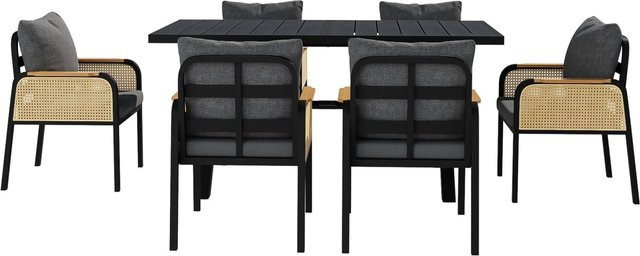 okwish Gartenmöbel Lounge Set mit Tisch und Stühlen aus Eisen und Kunststoffholz in Schwarz inklusive Sitzkissen - Bild 1