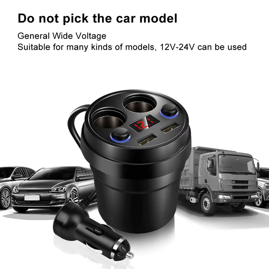 Qiilu Cup Dual USB Autoladegerät in Schwarz mit Kabel als Multifunktions-Zigarettenanzünder für Telefon, Tablet und PC - Bild 5