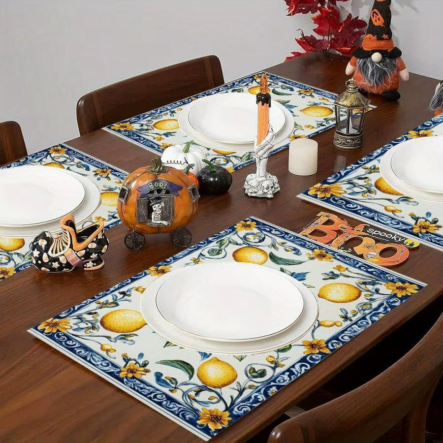 VIKAMA Fresh Lemon Tischdecke und Serviette in Gelb und Blau, wasserdicht, für Esszimmer und Küche - Bild 2