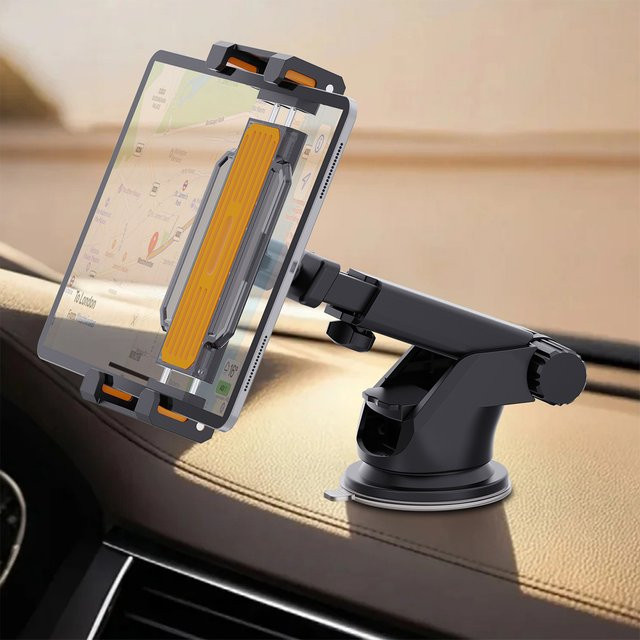 Homhu Auto-Saugnapf-Telefonhalter für Smartphones und Tablets von 4,7 bis 14 Zoll, Telefonständer für Armaturenbrett, kompatibel mit Samsung Z Fold 7 6 und iPhone 17 Pro Max, Schwarz und Orange - Bild 1