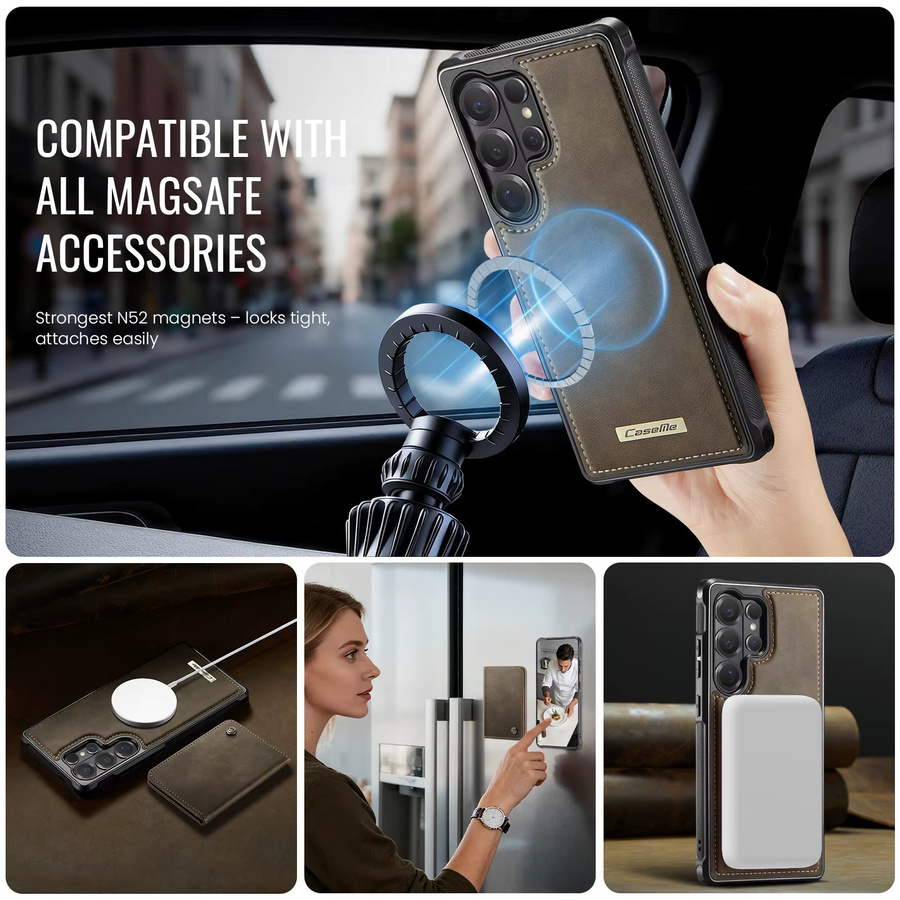 szHAIyu MagSafe Magnetische Leder-Handyhülle mit Brieftaschen-Cover für Samsung Galaxy S26 Ultra S25 FE S24 Plus S23 S22 S21 A17 A57 A56 A16 in Lila und Braun - Bild 4