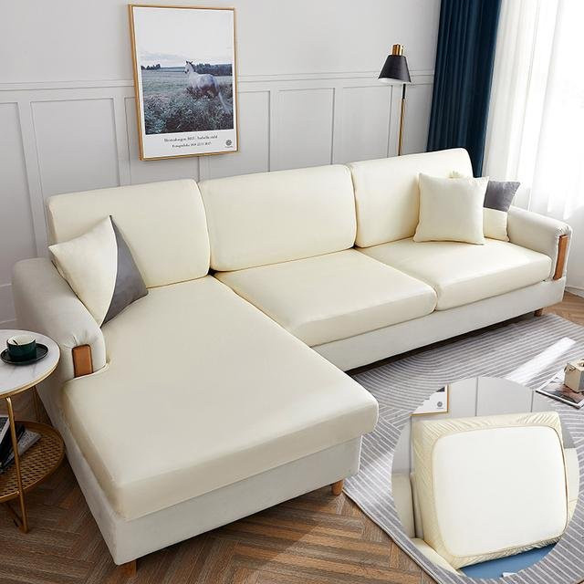 Wasserdichter und dehnbarer Sofakissenbezug aus PU-Kunstleder in Creme - Bild 1