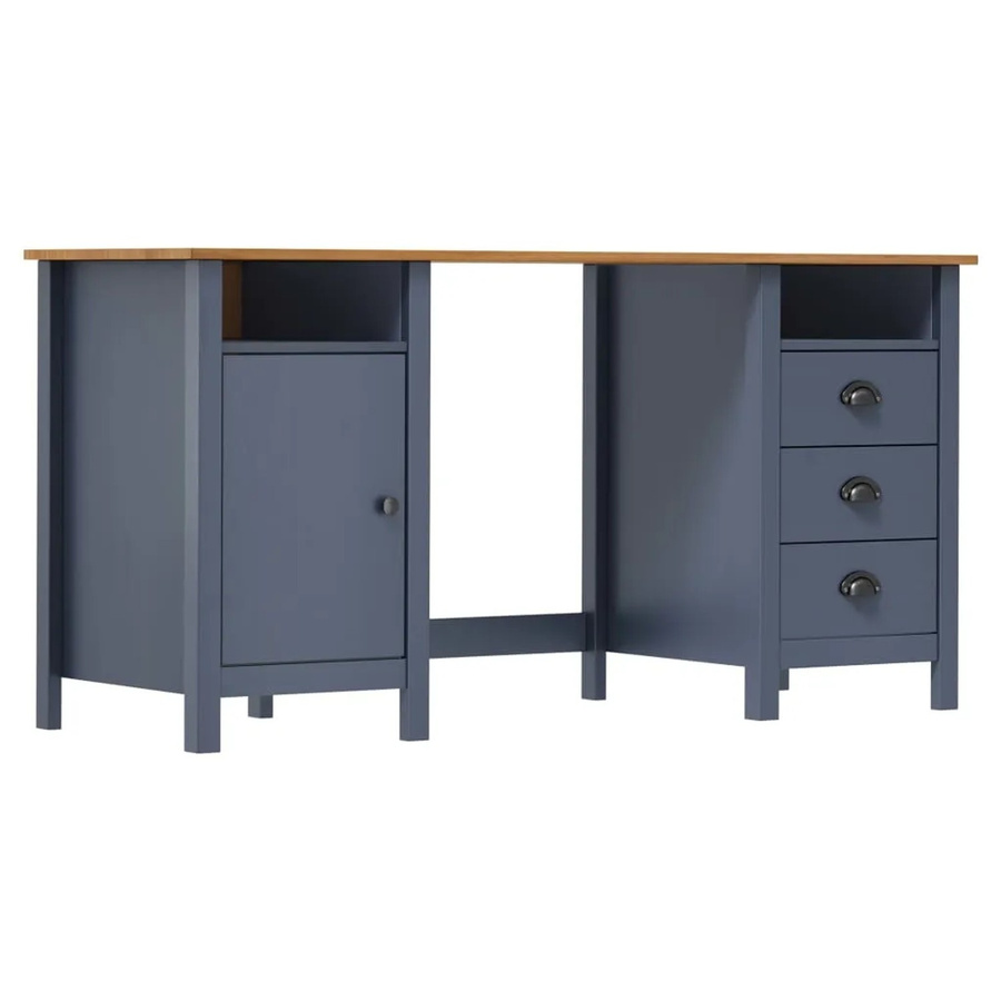 vidaXL Schreibtisch Hill aus Massivholz Kiefer in Grau und Braun, B/T/H: 150 x 50 x 74 cm - Bild 2