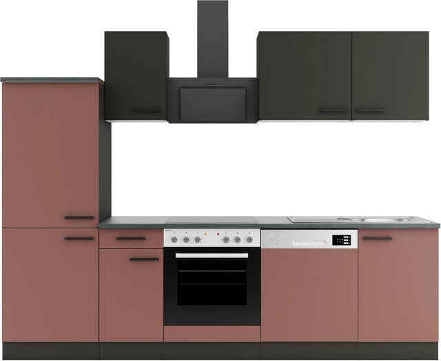 OPTIFIT Küchenzeile Madrid420/Nizza407 in Anthrazit und Rostrot mit modernem Design, Breite: 270 cm - Bild 1