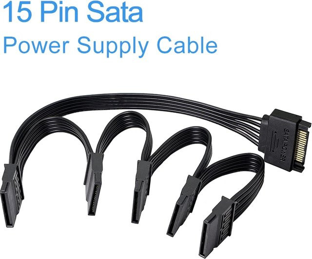 SATA Power Splitter Adapter 15 Pin Festplatte Stromkabel Schwarz, 1 Stecker auf 3/4/5/6 Buchsen für DIY PC und Server - Bild 1