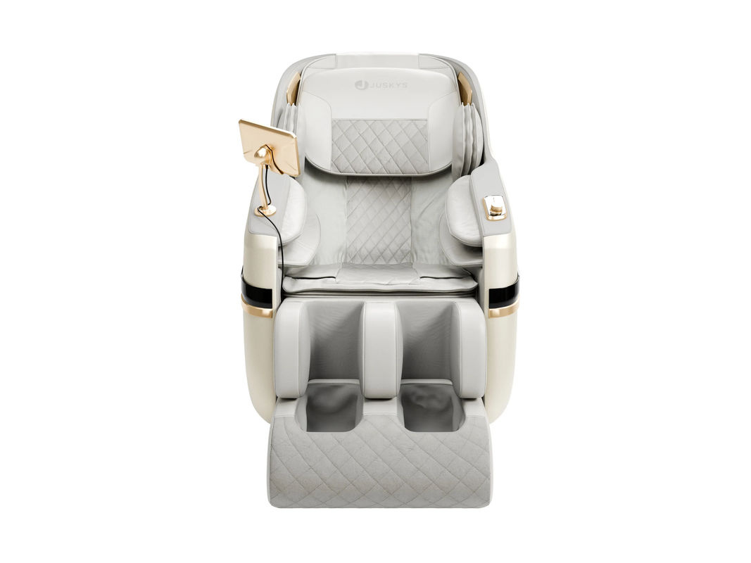 Juskys Massagesessel Naxos in Weiß/Hellgrau mit LCD-Bedienung, Bluetooth, USB und Heizung aus PU-Leder - Bild 3