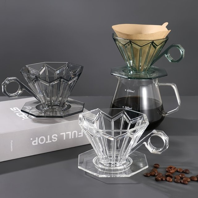 WUWANLI Diamant Kaffee Filter Tasse aus Glas in Grün Transparent mit geometrischem Design für professionelle Extraktion - Bild 1