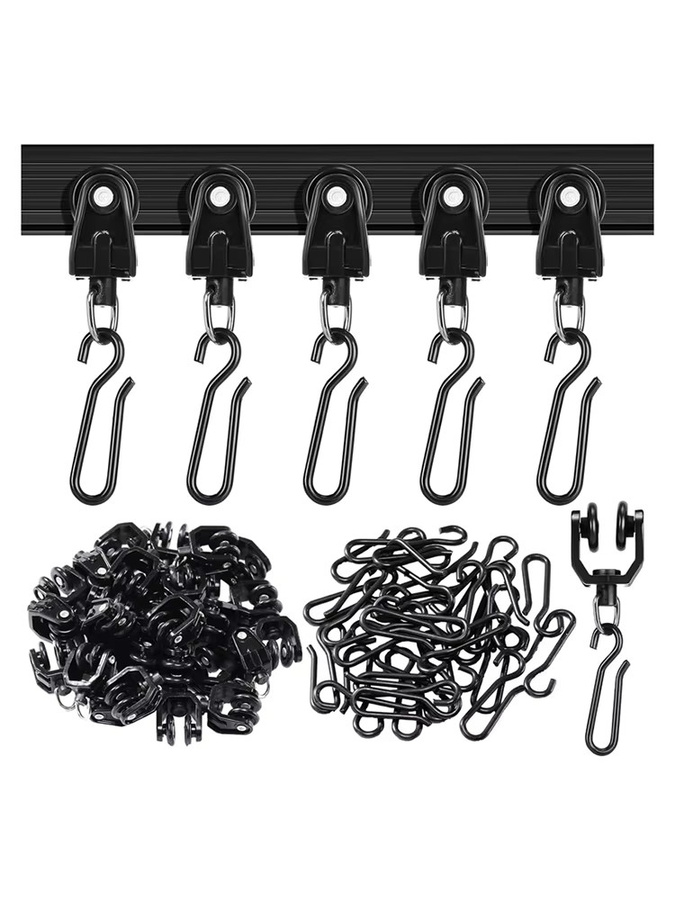 50 Stück Vorhangschienen-Set aus Metall in Schwarz für Deckenmontage mit Rollen und Haken - Bild 4