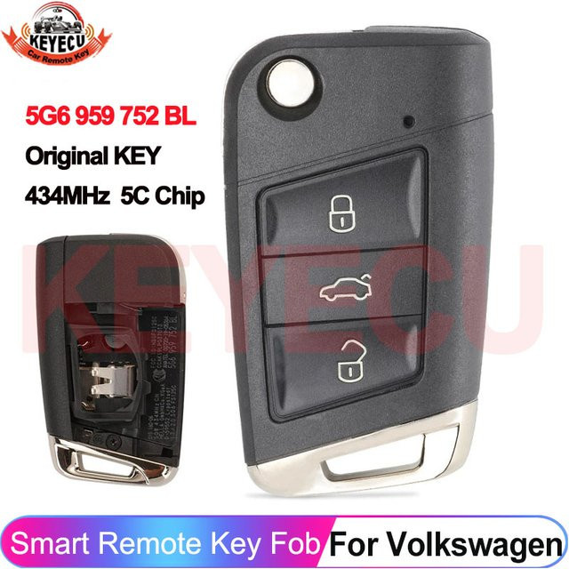 Original Volkswagen Keyless Go Smart Remote Key 5G6 959 752 BL Schwarz 434 MHz für Tayron, T-Roc und Tiguan - Bild 1