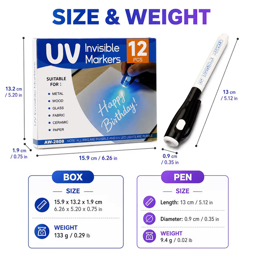 12 Stück UV-Licht unsichtbare Marker mit verschwindender Tinte, weiße Schreibstifte für Kunst, DIY und Bürobedarf - Bild 4