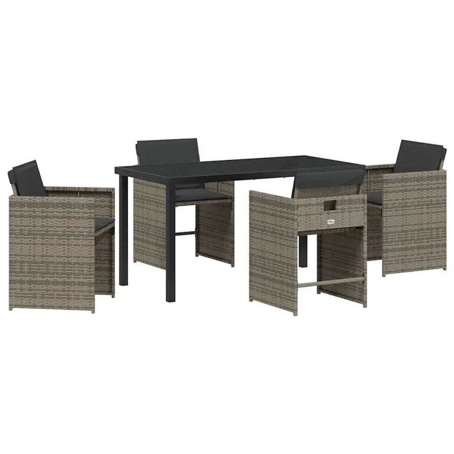 vidaXL 5-teiliges Garten-Essset aus Poly-Rattan in Grau mit Kissen für Balkon und Terrasse - Bild 2