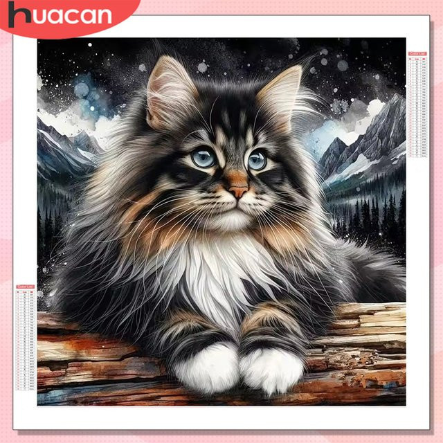 HUACAN Diamantmosaik Katze DIY 5D Malerei Bild mit Strass in Mehrfarbig, Durchmesser: 20 cm - Bild 1