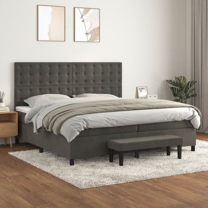 Vidaxl Boxspringbett mit Matratze in Anthrazit aus Samt B/T/H: 200 x 200 x 128 cm - Bild 1