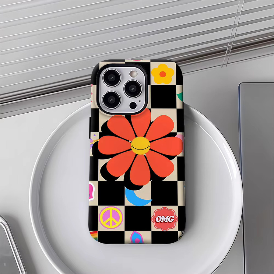Funky Checkerboard Collage Handyhülle für iPhone 17 16 15 14 13 12 11 Pro Max Plus mit doppelschichtiger Rückseite in Multicolour - Bild 5