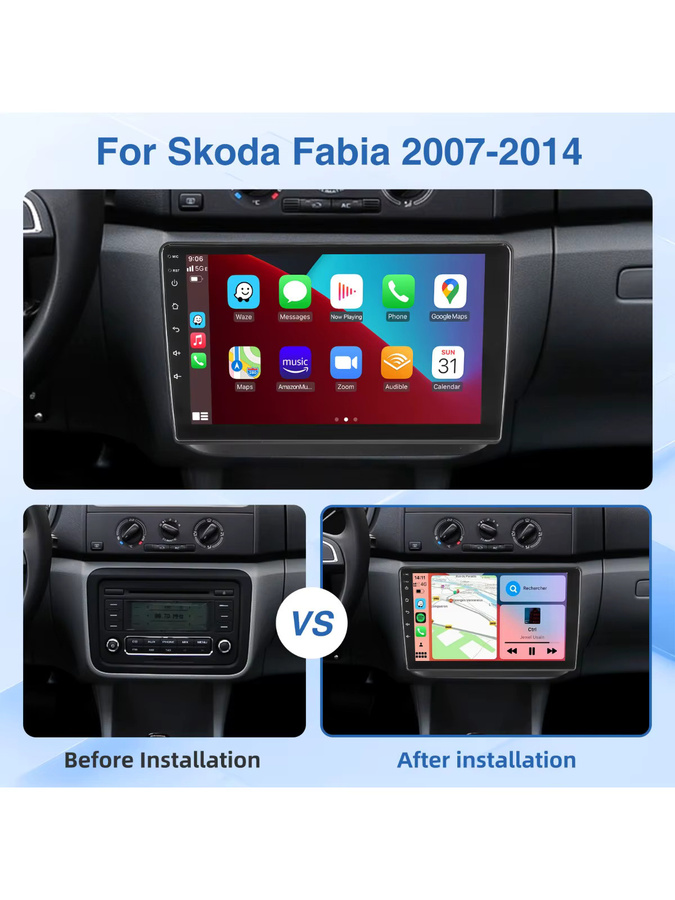 MOPECT 10 Zoll Android 15.0 Autoradio für Skoda Fabia II 2007-2014 mit 4GB RAM und 64GB Speicher, Carplay, Bluetooth, GPS, Navi und DVR AHD in Schwarz - Bild 6