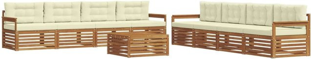vidaXL Outdoor-Sofagarnitur 9-teilig aus massivem Akazienholz mit Kissen in Natur und Creme - Bild 1