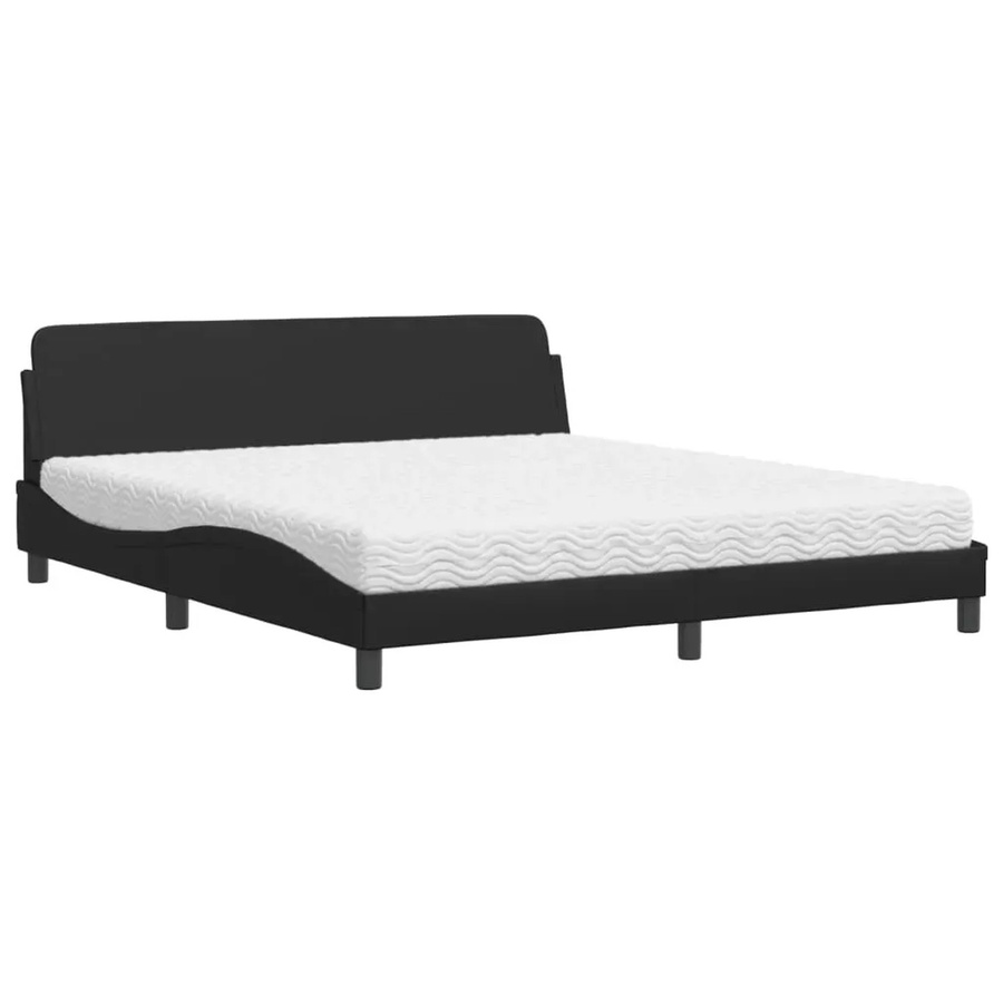 vidaXL Bett mit Matratze in Schwarz aus Kunstleder und Kiefernholz, B/T: 180 x 200 cm, Höhe: 185 cm - Bild 2
